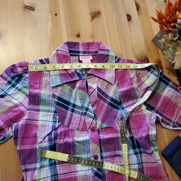 She's Cool - Women's Plaid Graphic Button-Down Shirt Dress with Detachable Belt - Picture 7 of 9